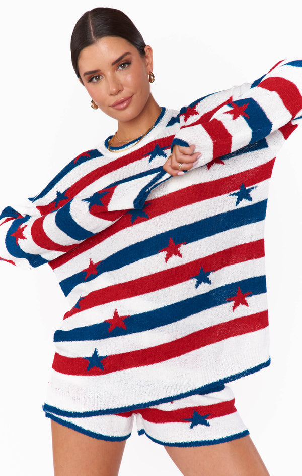 show me your mumu: go to sweater-star spangled stripe knit