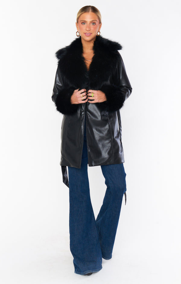 show me your mumu: penny lane coat-black faux leather with faux fur