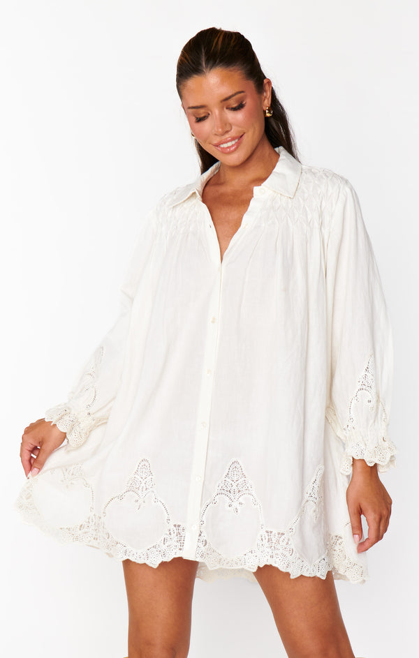 show me your mumu: leona mini dress-white lace embroidery