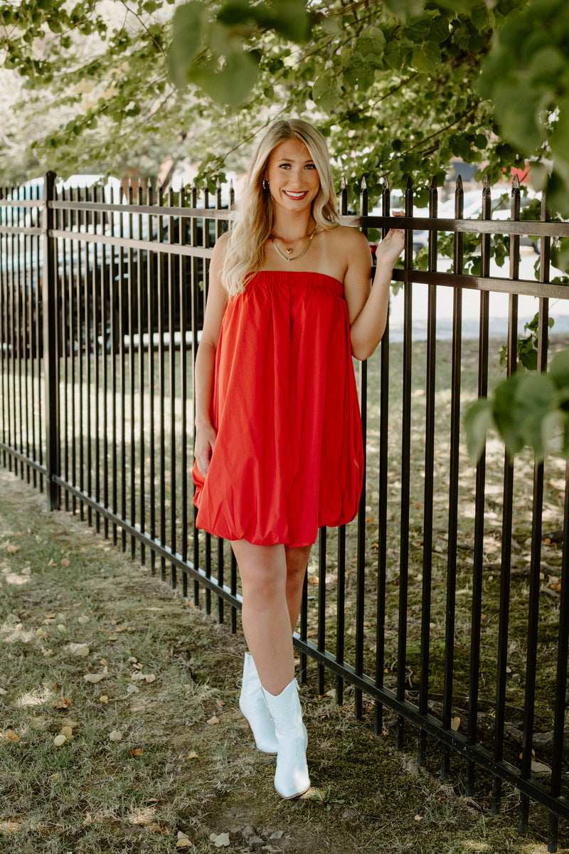 endless rose: bubble mini dress-red