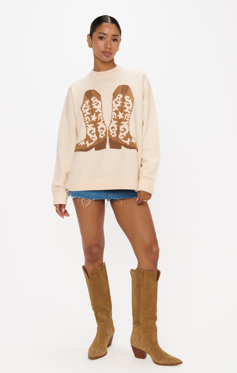show me your mumu: stay awhile sweater-cowboy boot knit