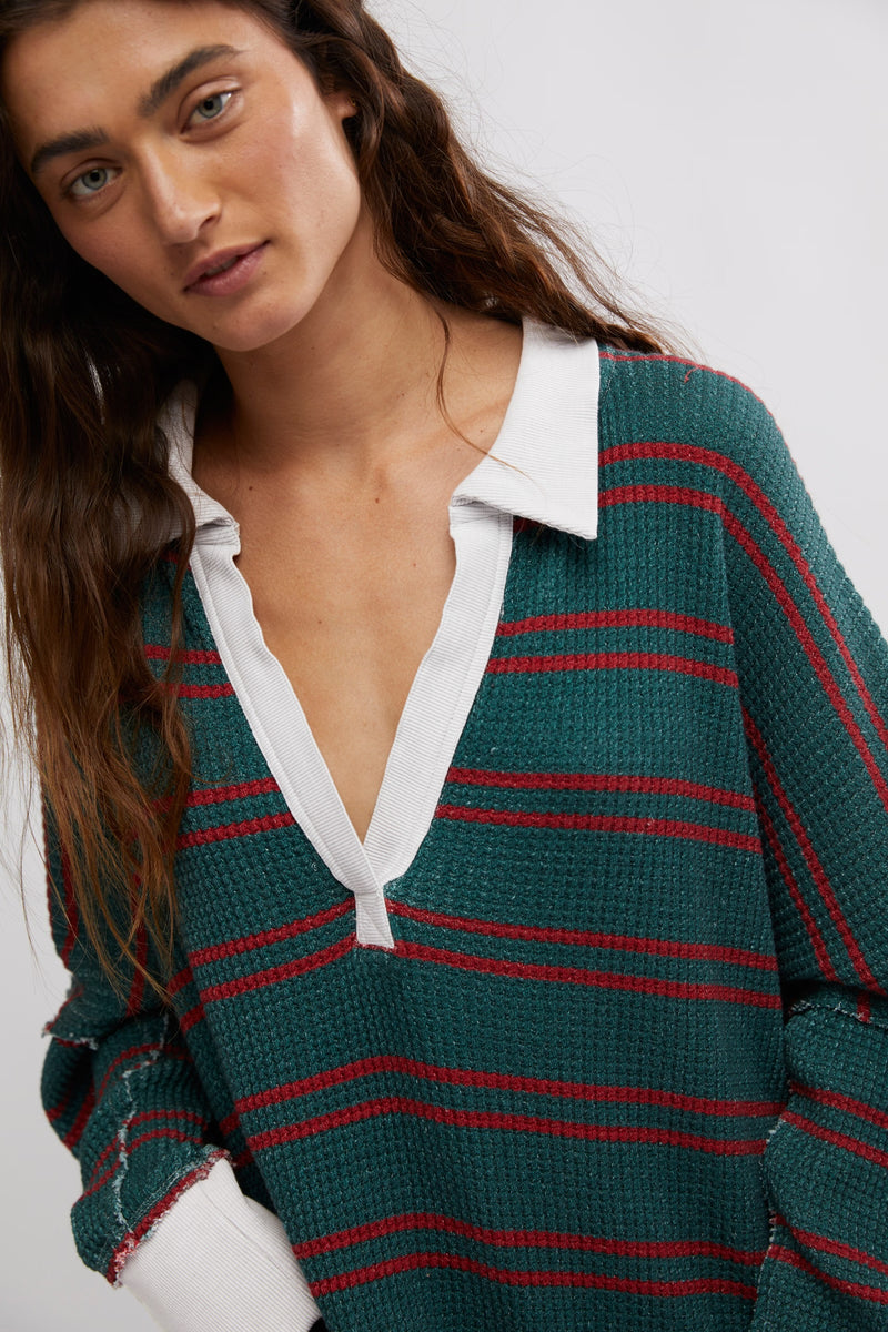 free people: striped travis polo-green combo