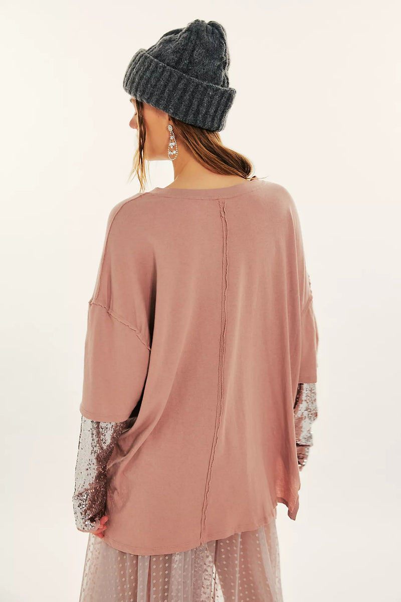 free people: nellie sequin twofer-pale mauve combo