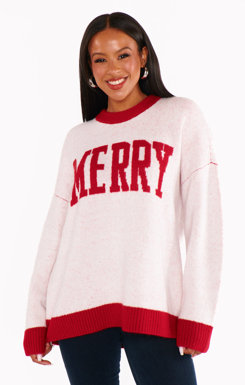 show me your mumu: classic crewneck sweater-merry graphic knit