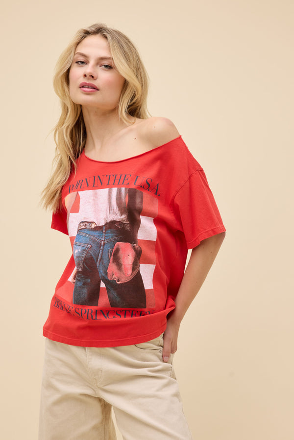 daydreamer: bruce springsteen born in the usa off the shoulder-cherry red