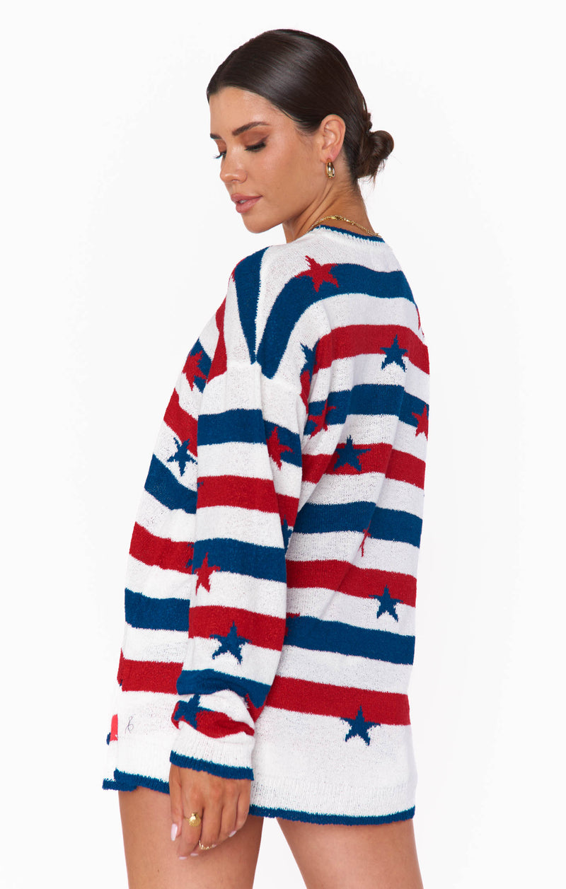 show me your mumu: go to sweater-star spangled stripe knit