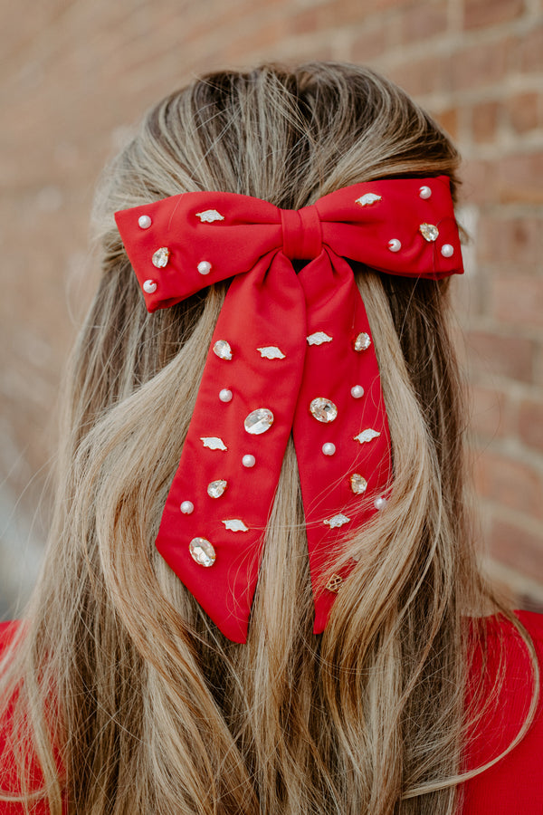 brianna cannon: cardinal red arkansas bow barrette