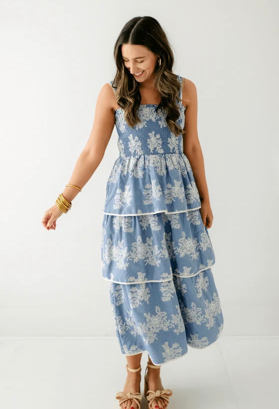 aureum: embroidered midi dress-denim