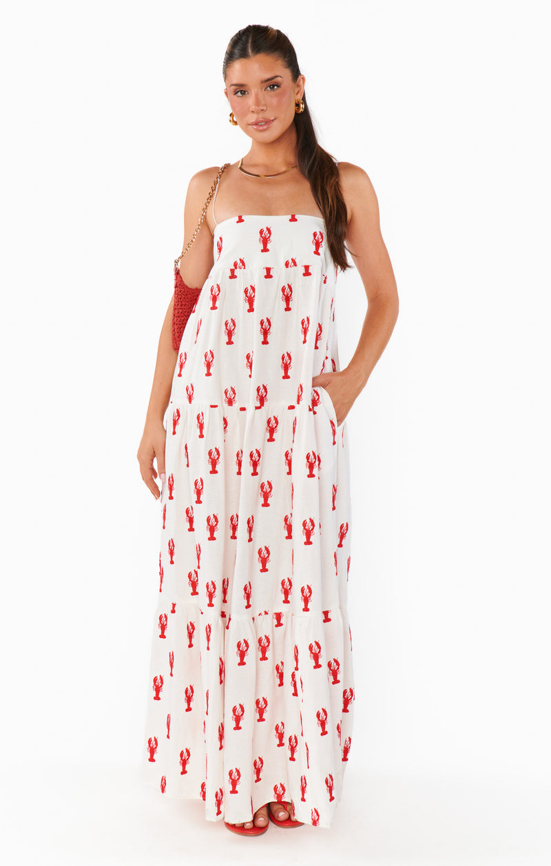 show me your mumu: long weekend maxi dress-lobster embroidery