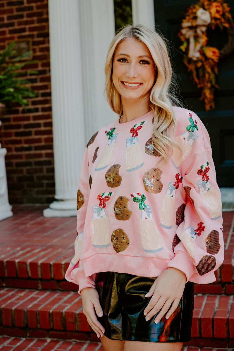 queen of sparkles: light pink milk & cookies sweatshirt