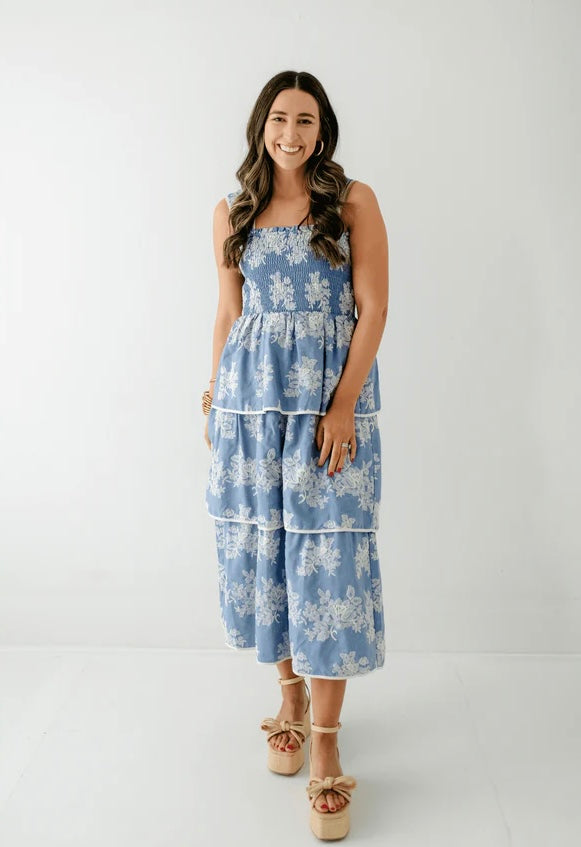 aureum: embroidered midi dress-denim