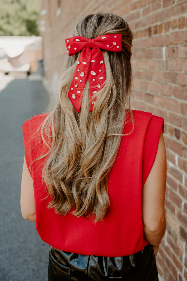 endless rose: powder shoulder sleeveless top-red