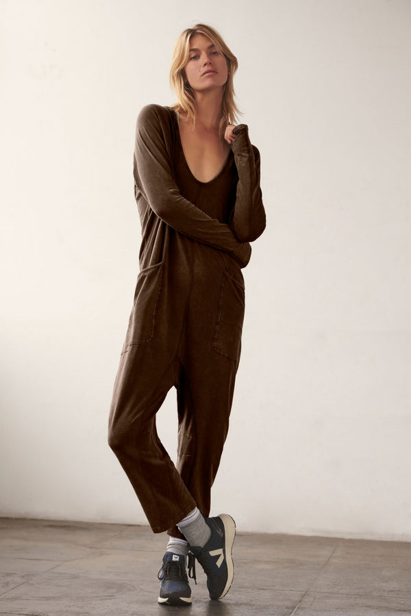 free people movement: hot shot long sleeve onesie-dark espresso