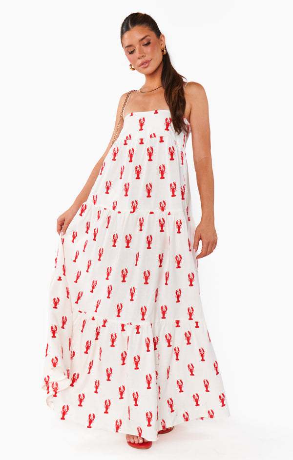 show me your mumu: long weekend maxi dress-lobster embroidery