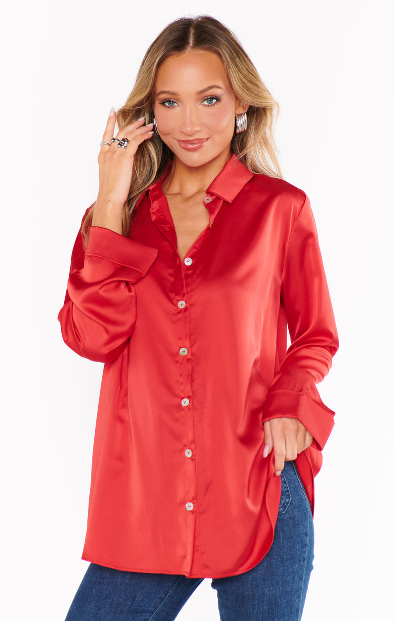 show me your mumu: smith button down-red luxe satin