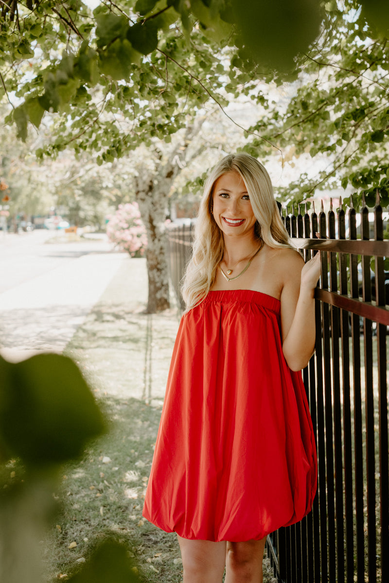 endless rose: bubble mini dress-red