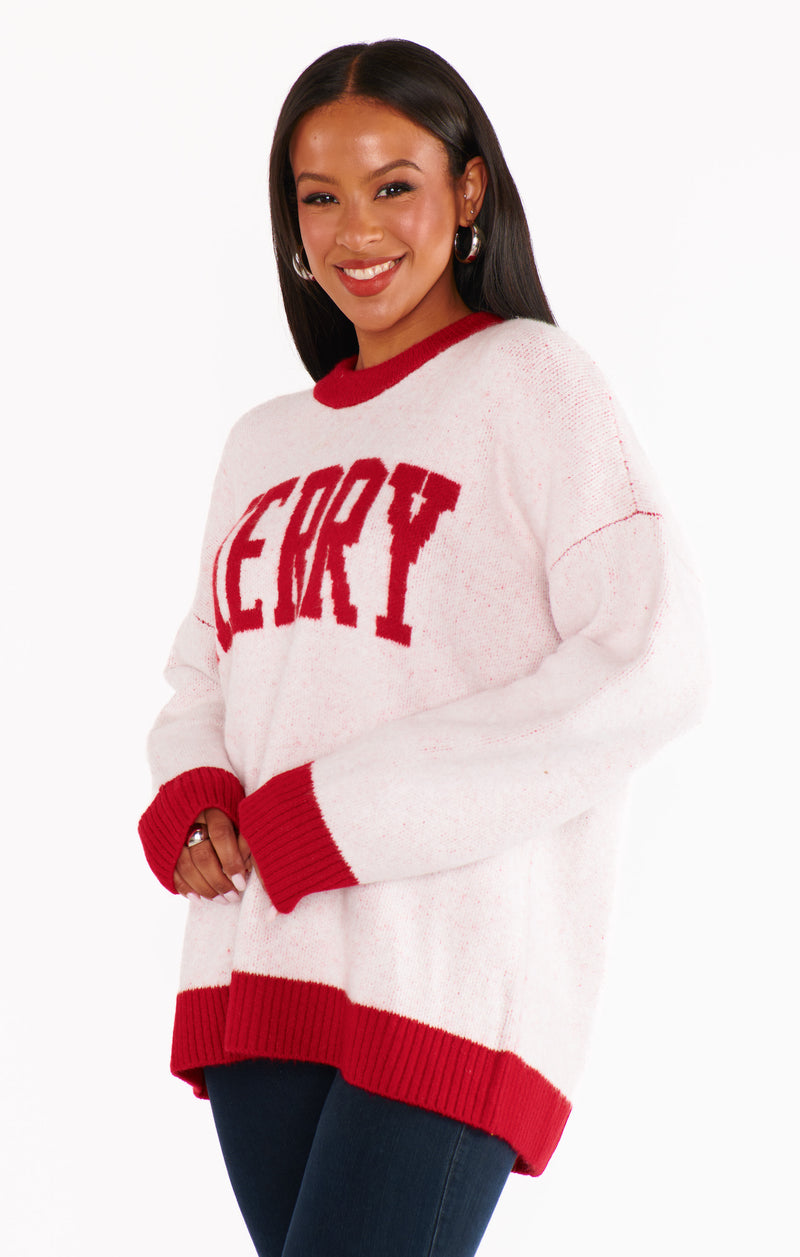 show me your mumu: classic crewneck sweater-merry graphic knit