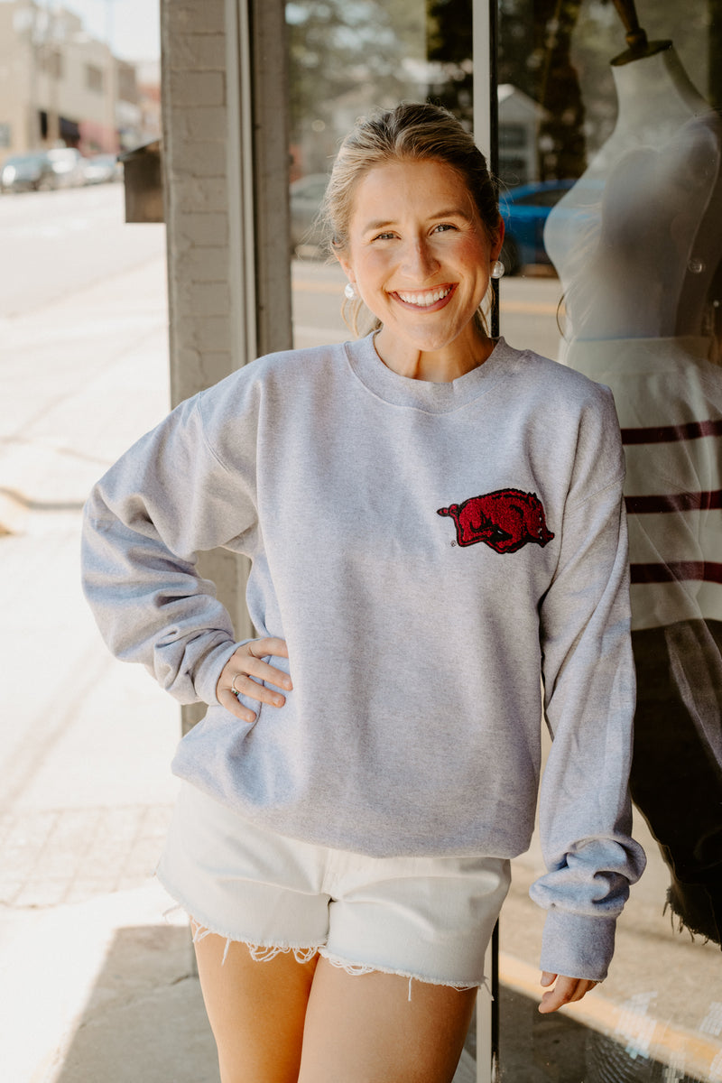 livy lu: arkansas chenille sweatshirt-gray