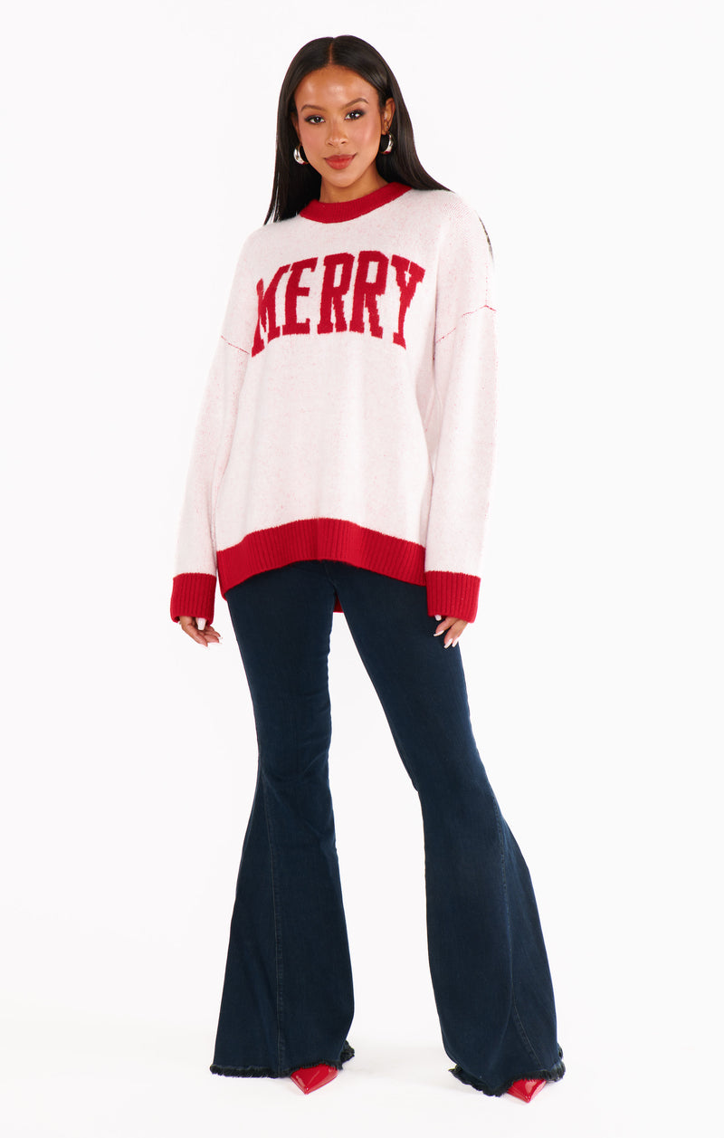 show me your mumu: classic crewneck sweater-merry graphic knit