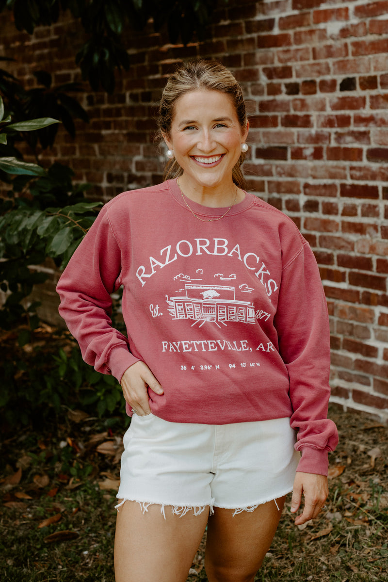 livy lu: arkansas razorbacks stadium coordinates sweatshirt-cardinal red