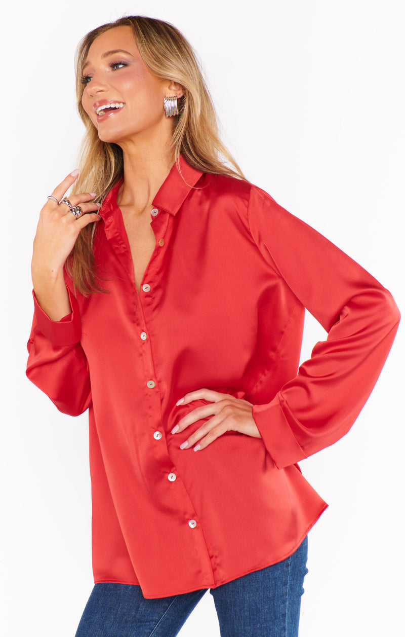 show me your mumu: smith button down-red luxe satin