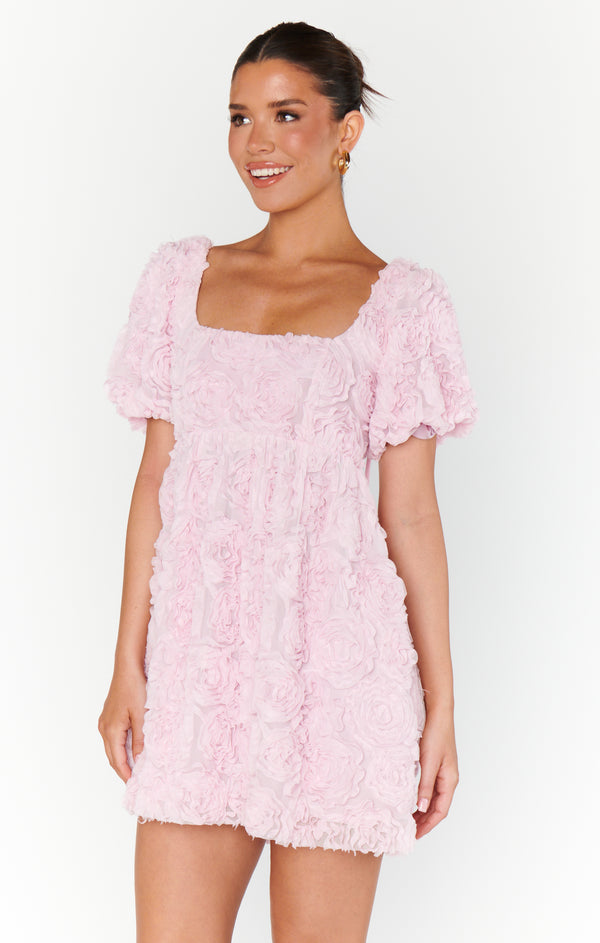 show me your mumu: smitten baby doll dress-rosette mesh pink