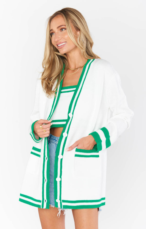 show me your mumu: lambert cardigan-green stripe knit