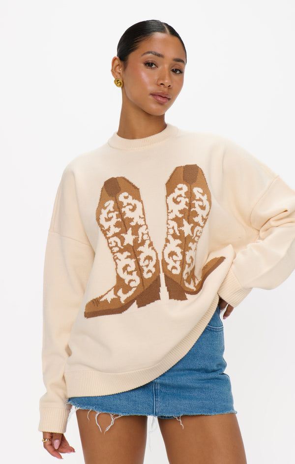 show me your mumu: stay awhile sweater-cowboy boot knit