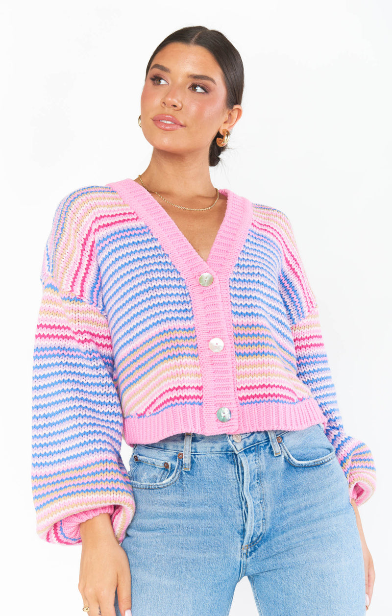 show me your mumu: good karma cardi-multi stripe knit