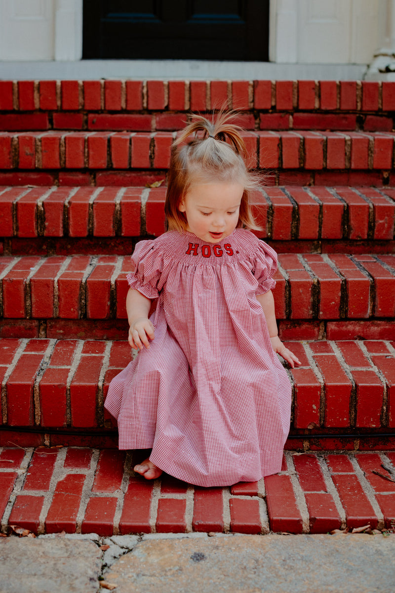 vive la fete: HOGS smocked red gingham bishop dress