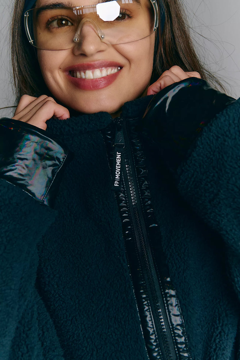 free people movement: mountain high shine 1/2 zip-black combo