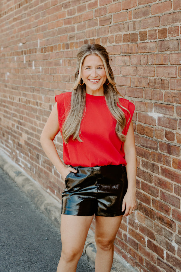 endless rose: powder shoulder sleeveless top-red