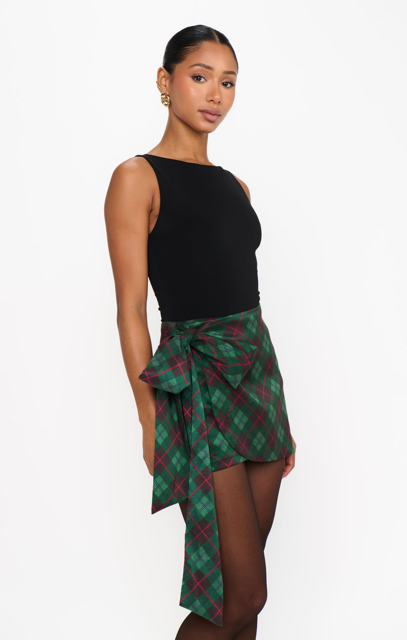 show me your mumu: iva bow skirt-mistletoe plaid