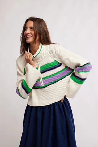 free people: striped greta half zip-sugar swirl combo