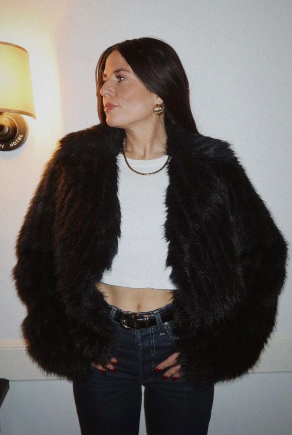 show me your mumu: salt lake city cropped jacket-black faux fur