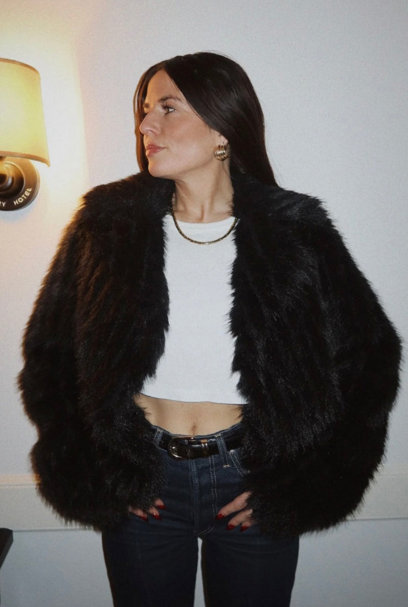 show me your mumu: salt lake city cropped jacket-black faux fur
