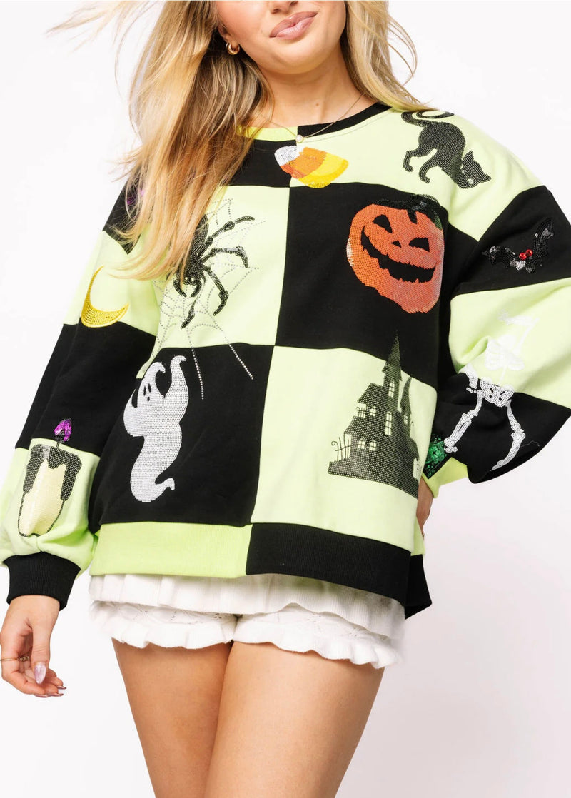 queen of sparkles: light green & black checkered halloween icon sweatshirt