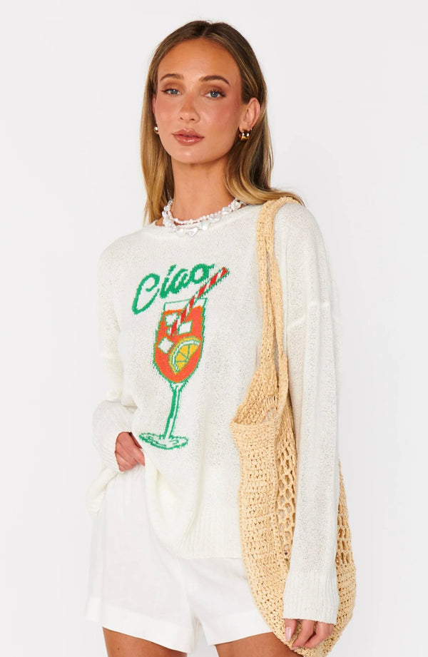 show me your mumu: woodsy sweater-ciao cocktail graphic knit