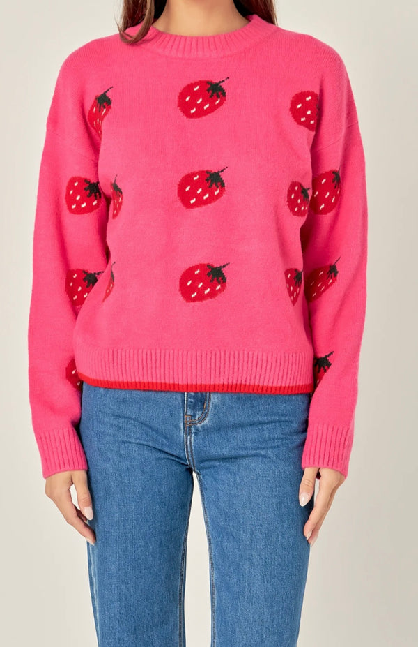 english factory: strawberry crew neck knit-pink