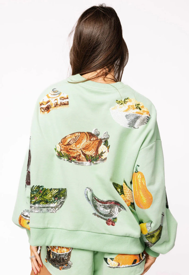 queen of sparkles: queen of turkey sweatshirt-mint