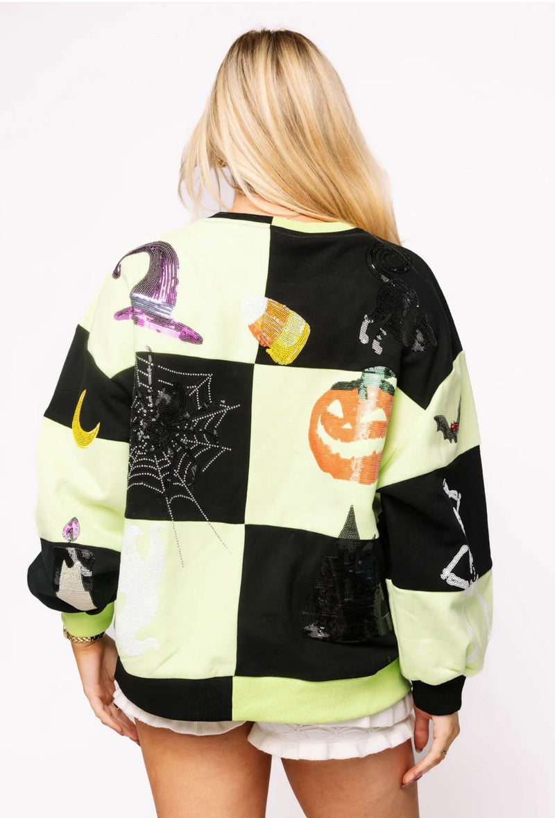 queen of sparkles: light green & black checkered halloween icon sweatshirt