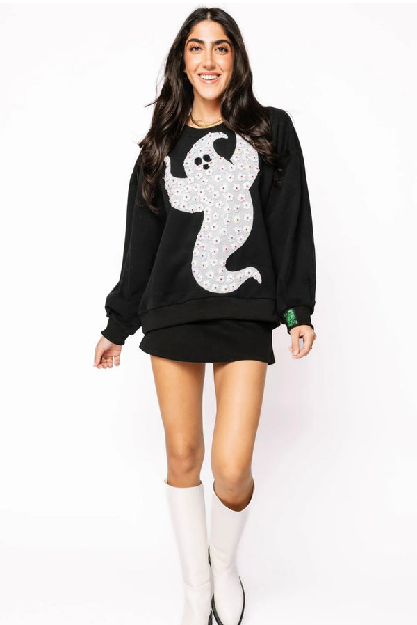 queen of sparkles: black & white flower sequin ghost sweatshirt