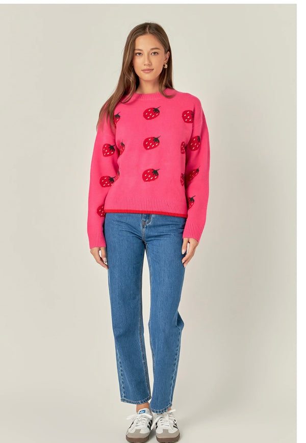 english factory: strawberry crew neck knit-pink