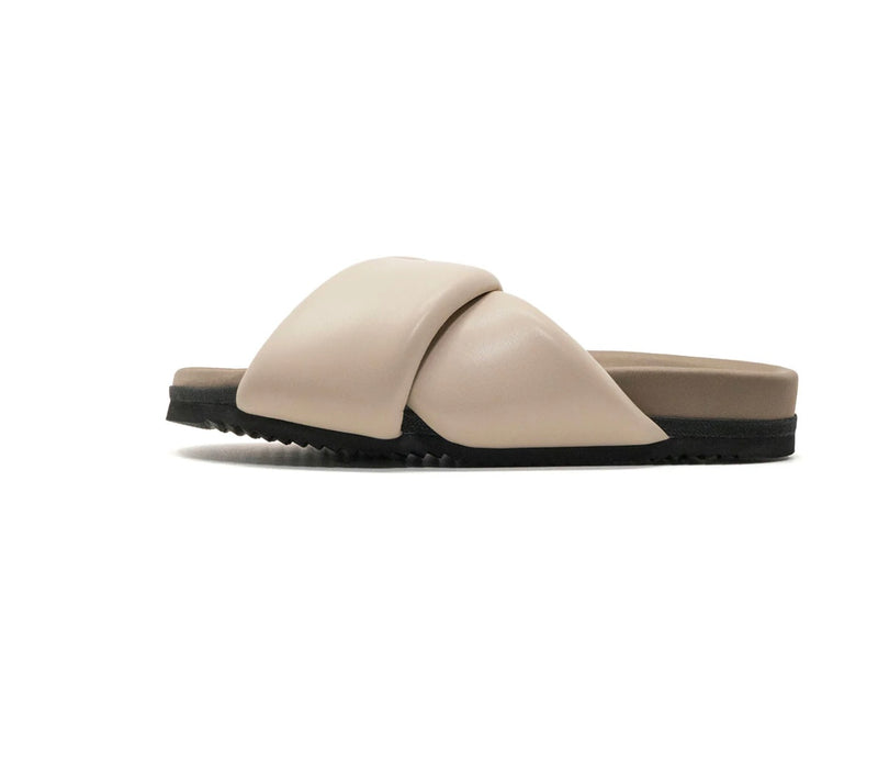 roam: foldy puffy sandals-cream vegan leather