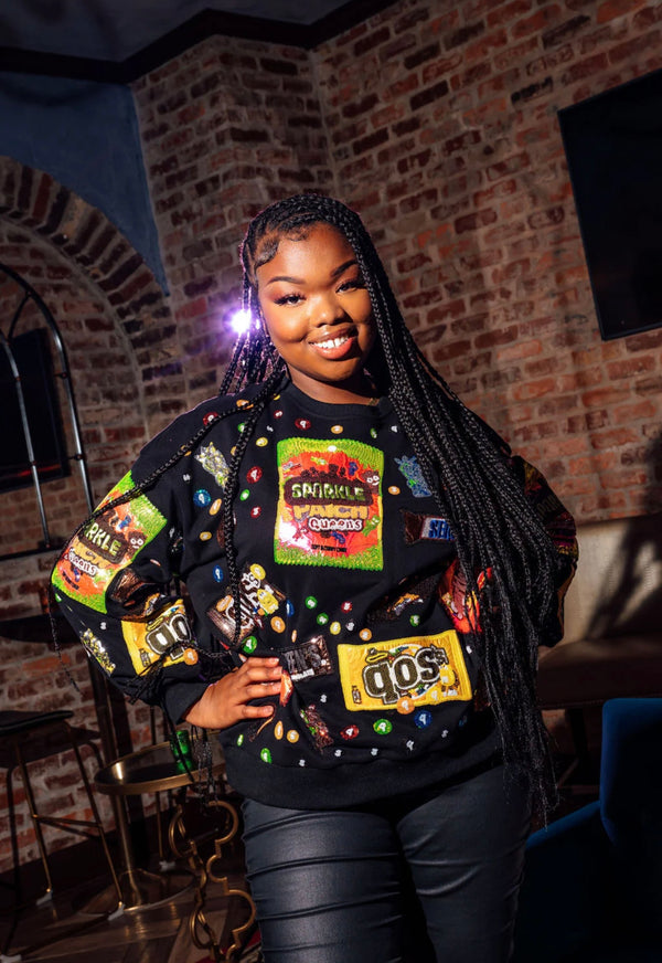 queen of sparkles: queen of candy sweatshirt-black