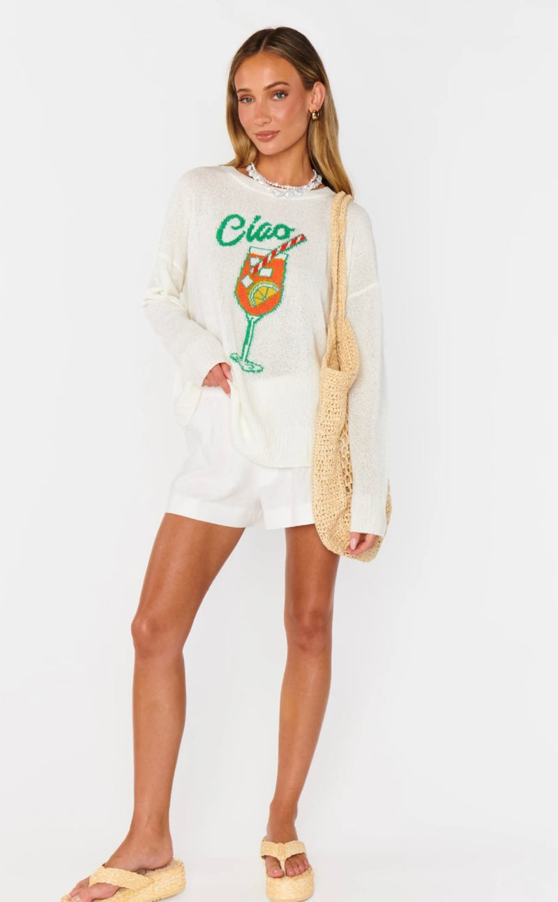 show me your mumu: woodsy sweater-ciao cocktail graphic knit
