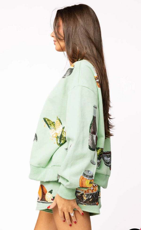 queen of sparkles: queen of turkey sweatshirt-mint