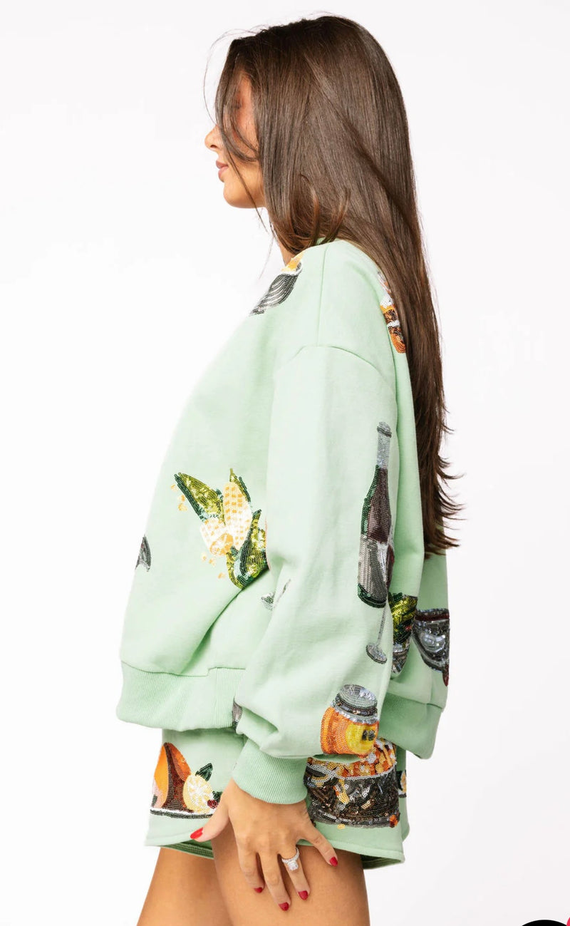 queen of sparkles: queen of turkey sweatshirt-mint