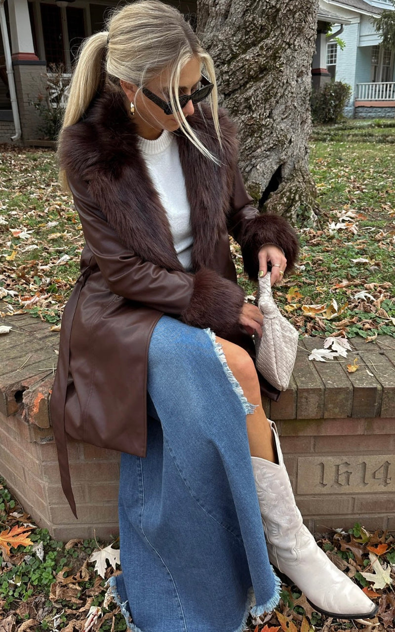 show me your mumu: penny lane coat-cocoa faux leather with faux fur