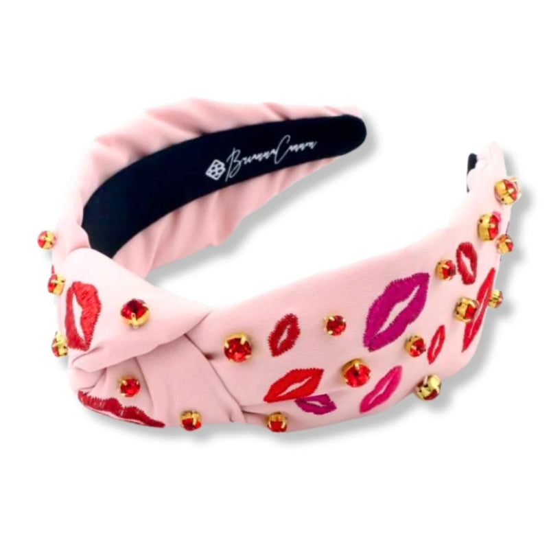 brianna cannon: pink headband with embroidered lips & crystals